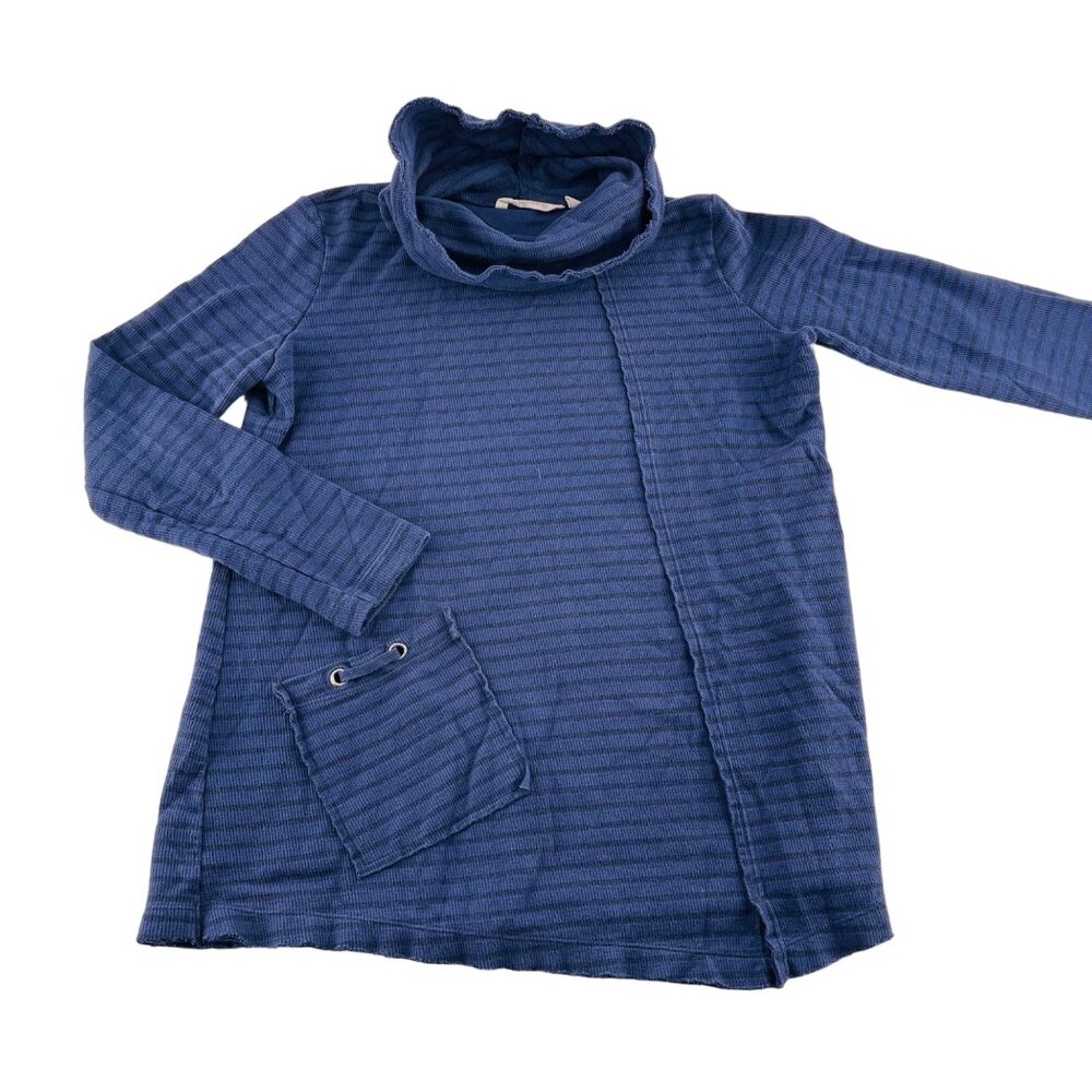 Soft Surroundings Medium Ribbed Knit Cowl Neck Pullover‎ Top With Pocket Blue